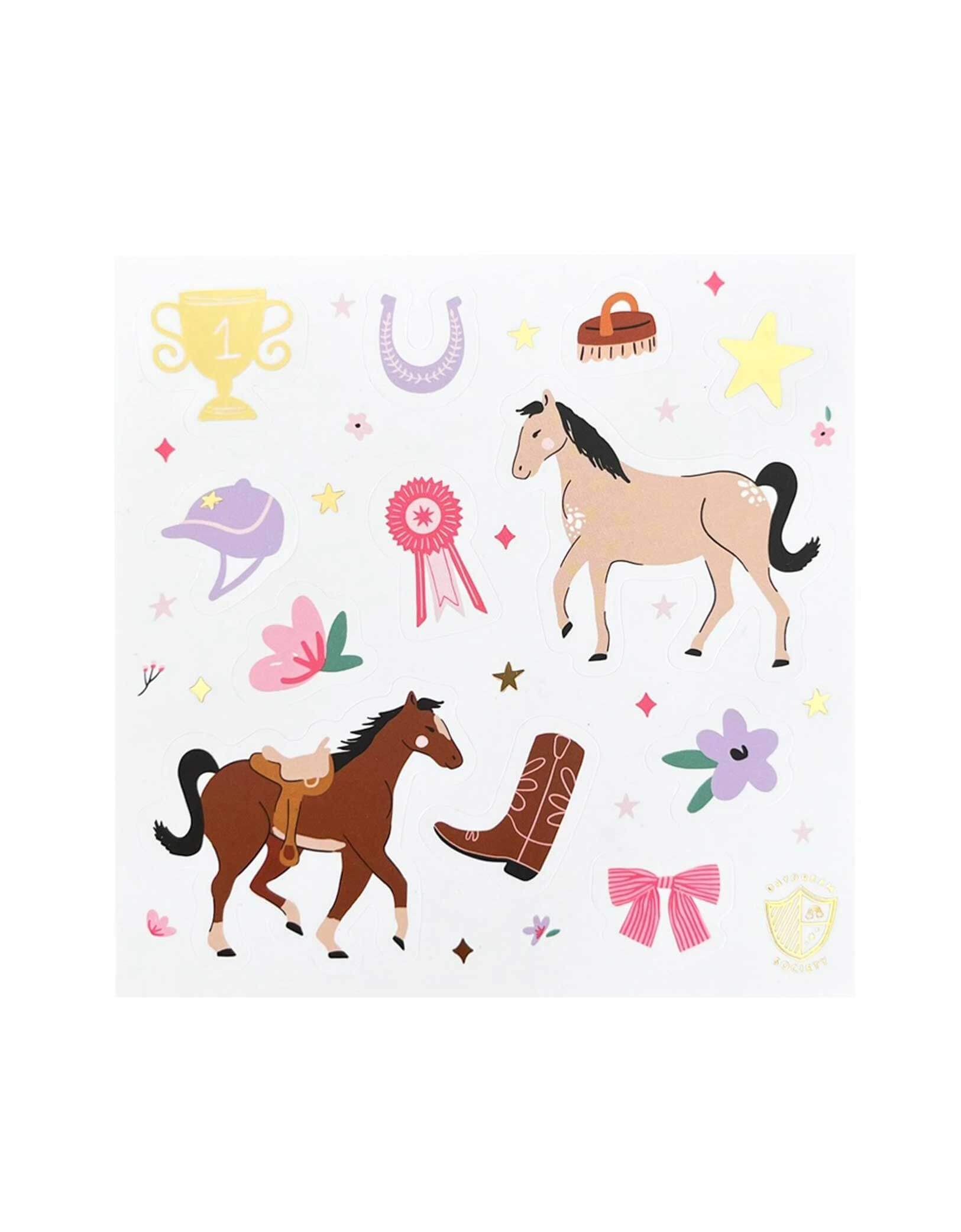 Momo Party's Pony Tales Sticker Set by Daydream Society. This sticker set comes in a set of 4 sheets, including images of horses, ribbons, florals and bows! They make the perfect birthday party favor or gift for every pony lover!
