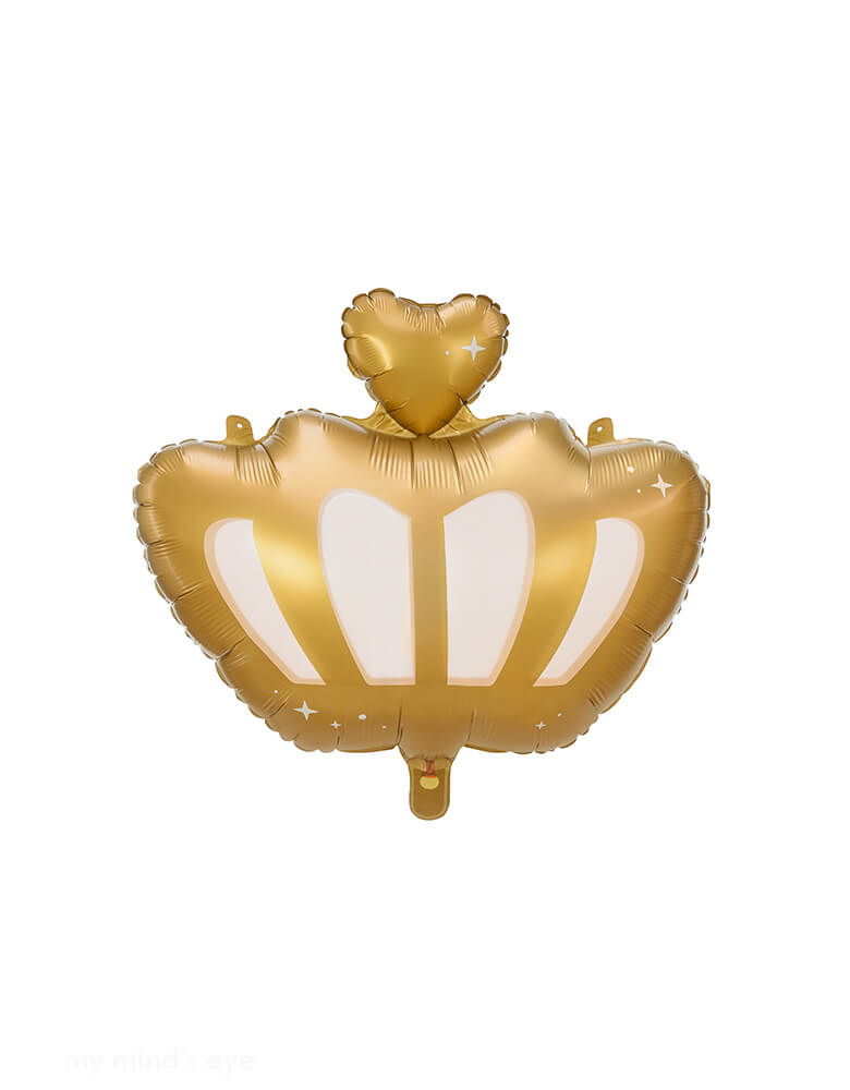 Momo Party's 20" x 17" Princess Crown Foil Mylar Balloon by Party Deco. This crown shaped mylar foil balloon in metallic gold and a heart above it makes a perfect decoration for girl's princess themed party.