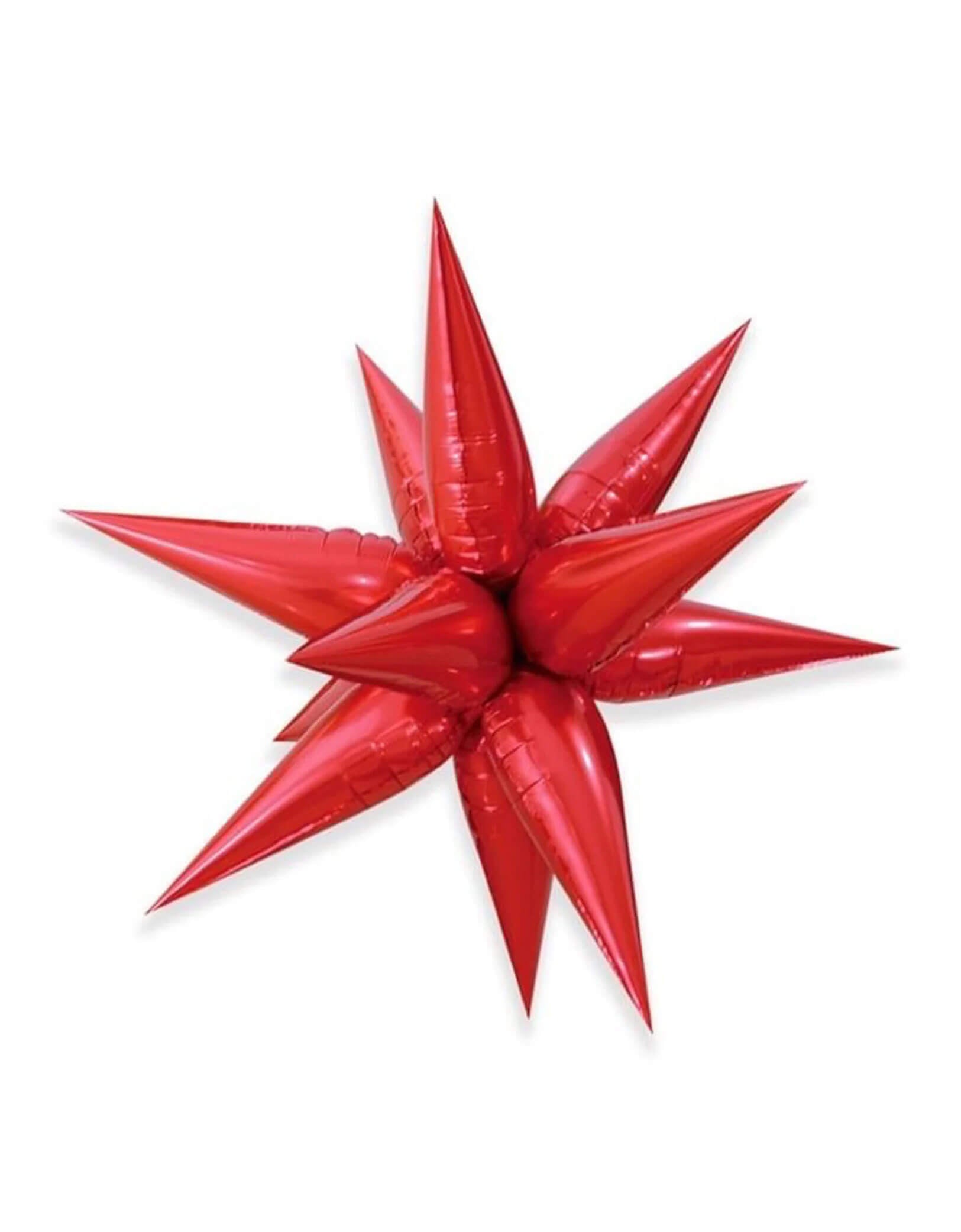 Momo Party's 26" Jumbo 12 Point Red Starburst Foil Balloon by DecoChamp on a white background.