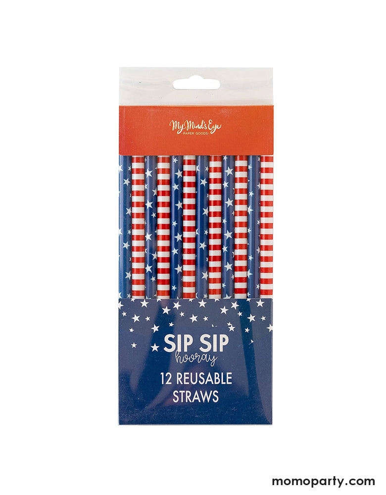 Red/White and Blue Reusable Straws (Set of 12)