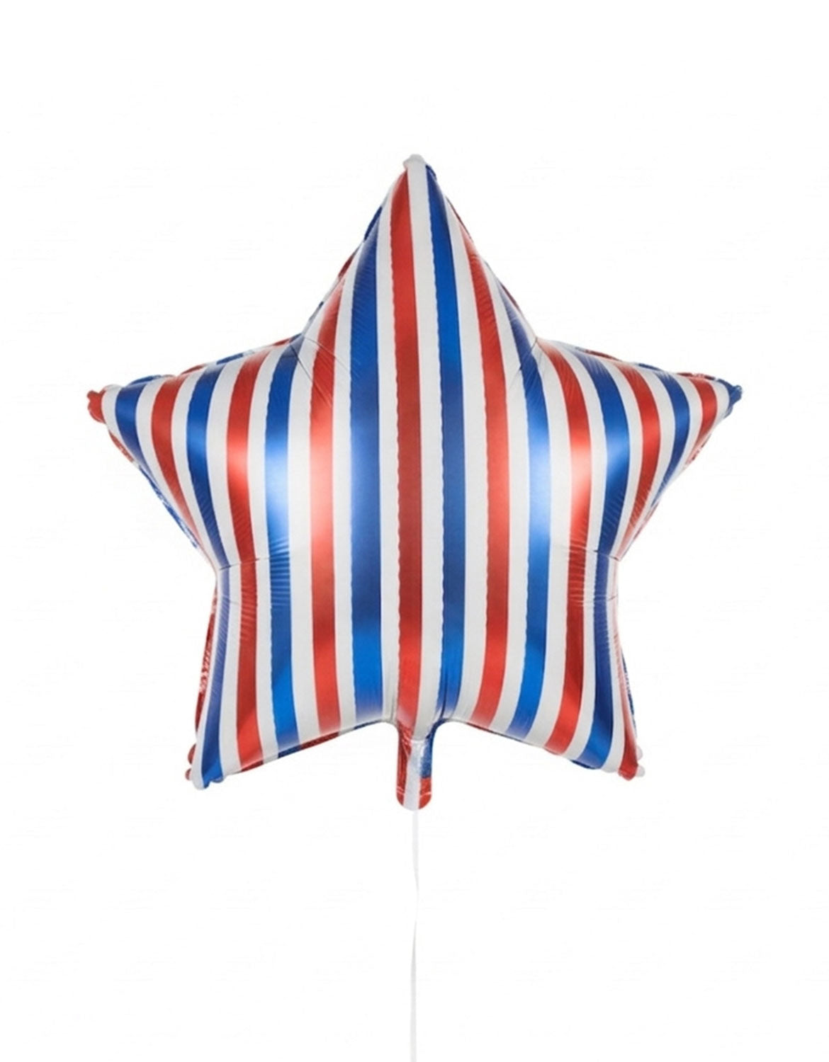 Momo Party's 24" star-shaped balloon with red, white, and blue stripes by My Mind's Eye on a white background.