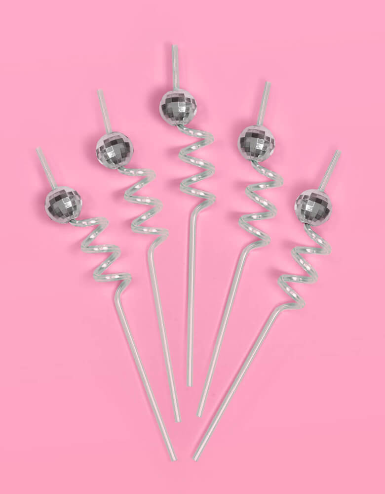 Momo Party's 10" Reusable Disco Party Swirly Straws by Xo, fetti. Comes as 12 reusable straws a set, these swirly straws with a disco ball on them are perfect for a retro groovy themed bash, a dance party or a bachelorette celebration. 