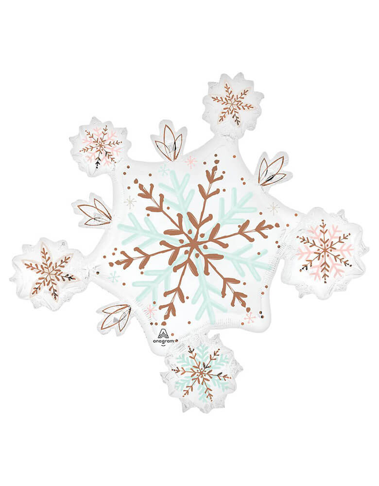 Momo Party's 32" Satin Winter Wonderland Snowflake Foil Balloon by Anagram Balloons. Accent your frozen or winter themed party with this beautiful satin winter wonderland snowflake foil mylar balloon. This balloon includes a self-sealing valve, preventing the gas from escaping after it's inflated. The balloon can be inflated with helium to float or with a balloon air inflator. 