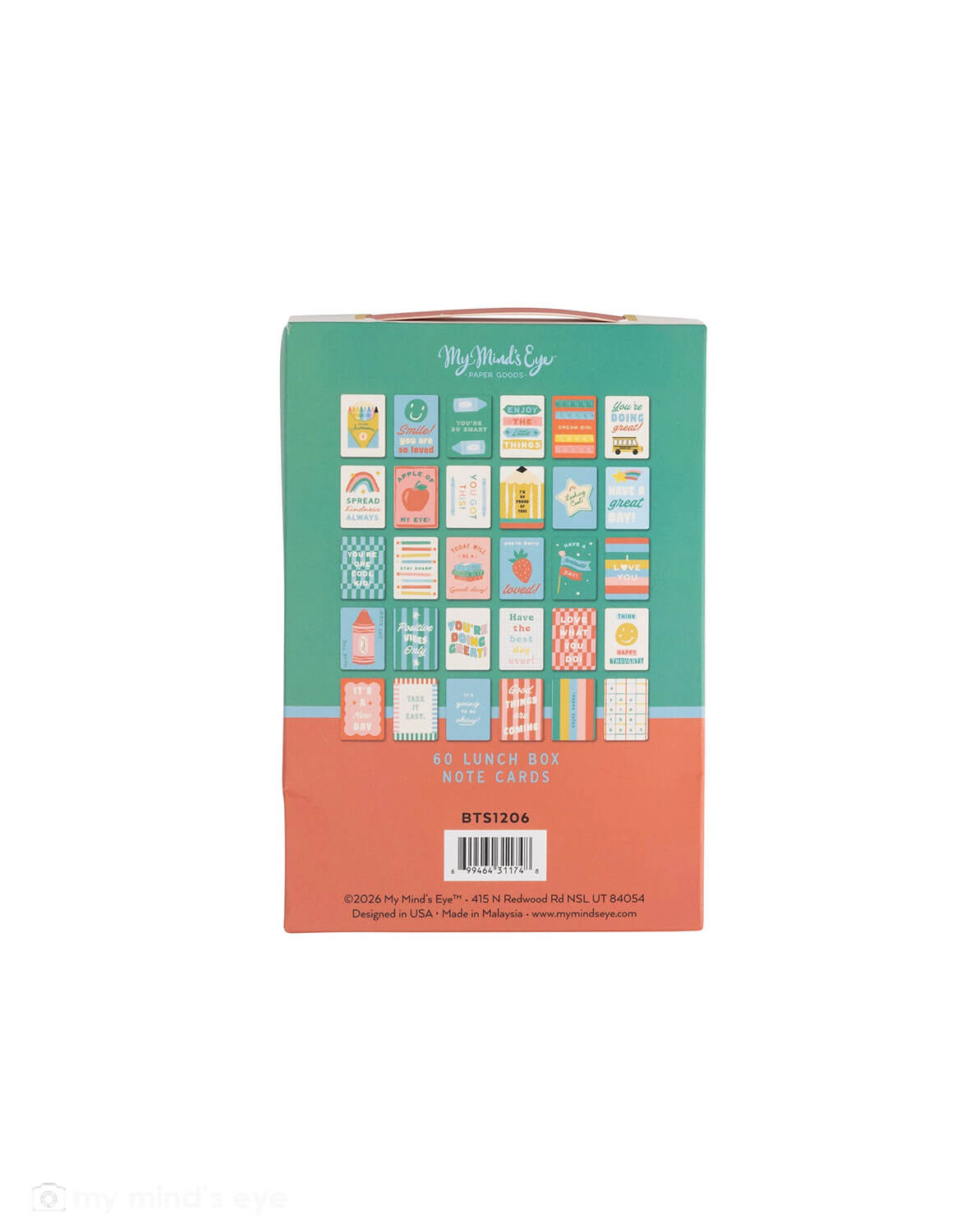 The back package of Momo Party's Back To School Lunchbox Notes with a colorful design by My Mind's Eye on a white background.