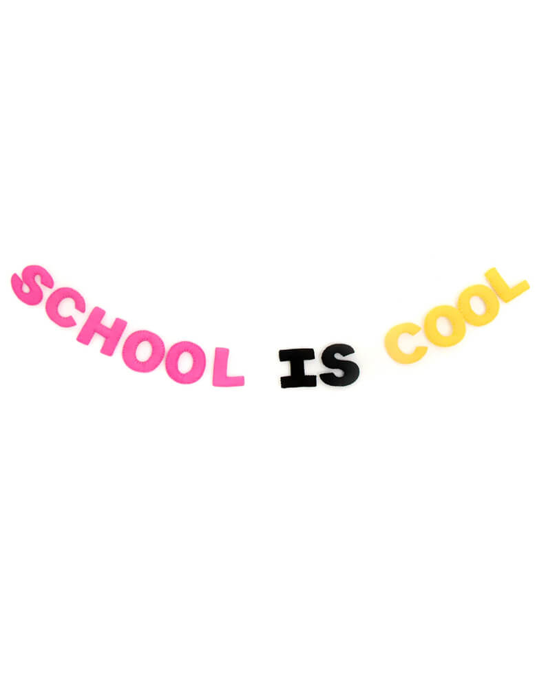 School is Cool Felt Garland by Kailo Chic. This pre-strung 5’ long adjustable felt garland, featuring individual felt letters and spelling with "school" in pink color, "is" in black color and "cool" in yellow color. They set perfect scene to your kid's first day of school celebration. Morden and high quality party supplies, party online store, party boutique online store, party supplies at momoparty.com
