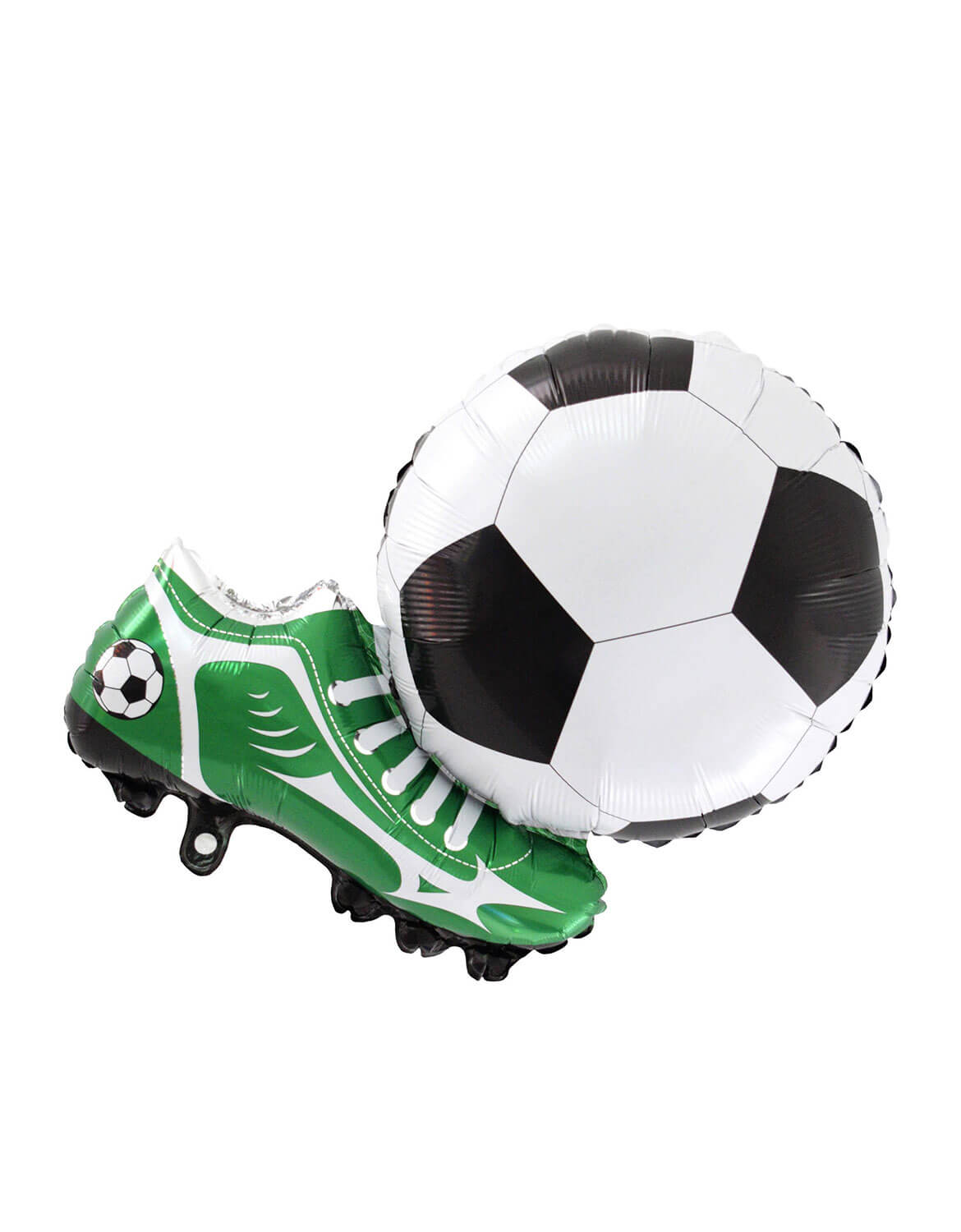 Momo Party's 29" green soccer cleat and black and white soccer ball on a white background.