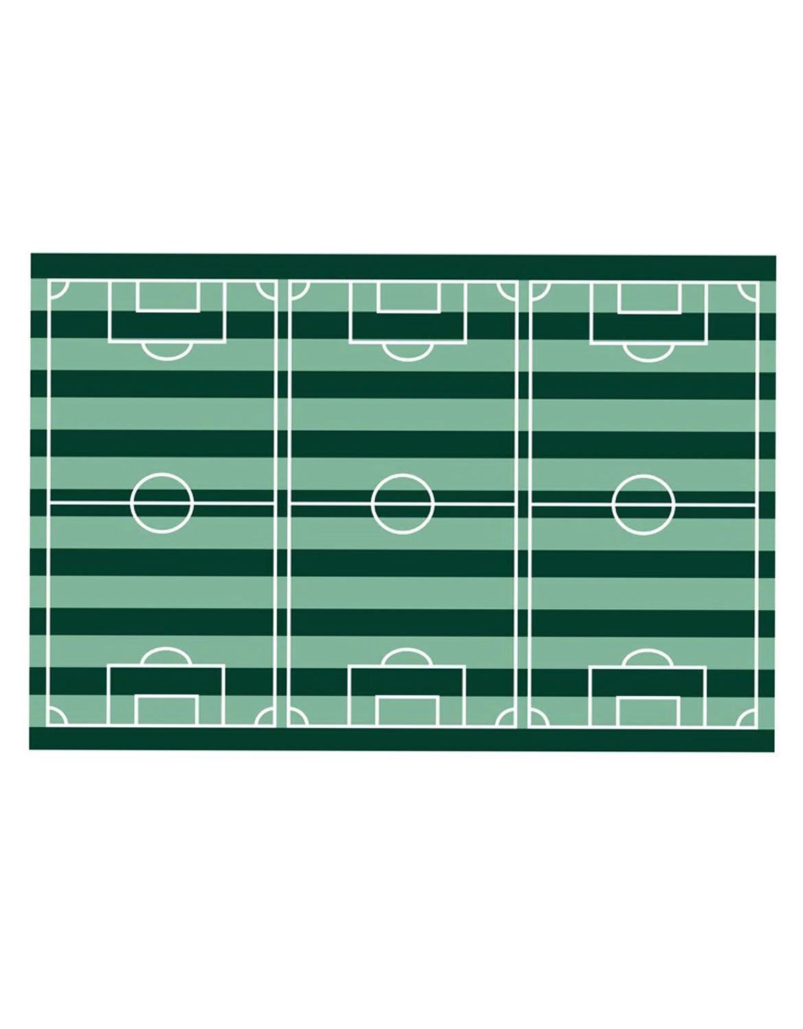 Momo Party's rectangular tablecloth featuring a green and dark green striped soccer field pattern with white line markings, shown on a plain white background.