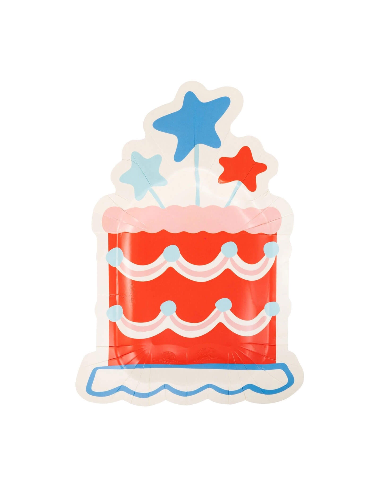 Momo Party's 7.75" x 11" Summertime Cake Shaped Paper Plates by My Mind's Eye. Inspired by the USA flag, this fun, patriotic plate is perfect for your summer celebrations. Perfect for a Fourth of July party, a Memorial Day BBQ or any patriotic themed celebrations, with its unique cake shape, it's your sure to be a hit at any gathering. Serve up your favorite treats in style and make your party stand out.