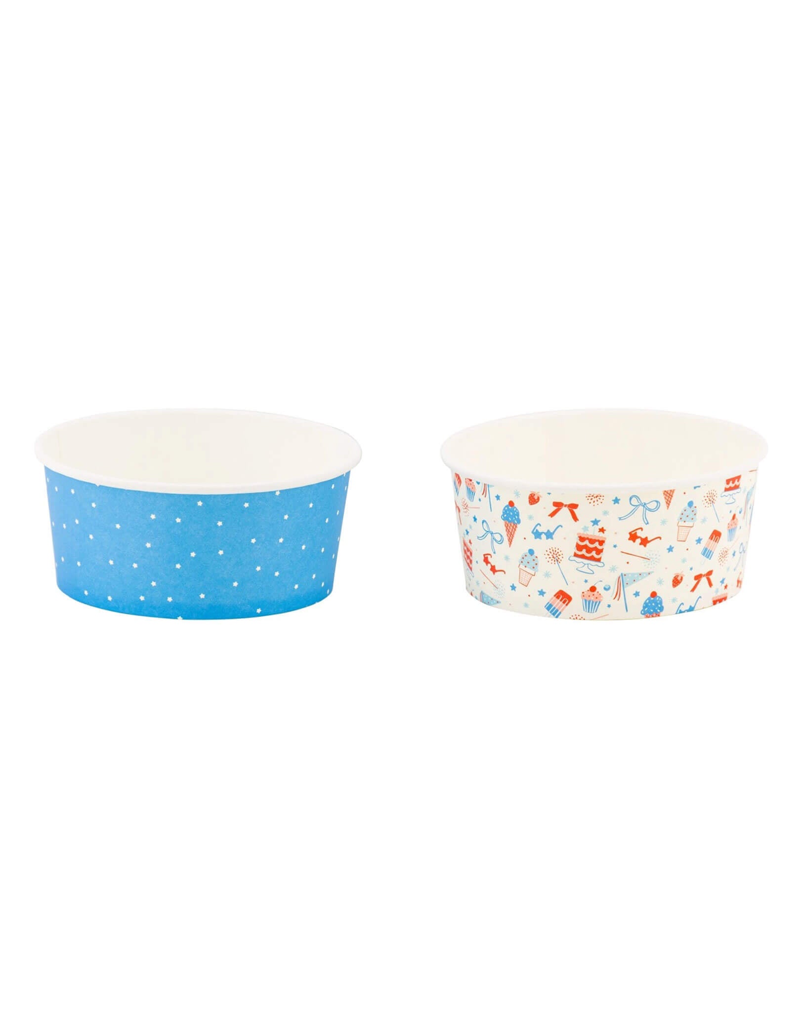 Momo Party's 2.25" Multi Stars Ice Cream Cups by My Mind's Eye. Featuring summertime icons pattern, these cups are perfect for serving up your favorite frozen treats at your Fourth of July or any patriotic themed parties. Comes in a pack of 12, making sure everyone at the party can enjoy.