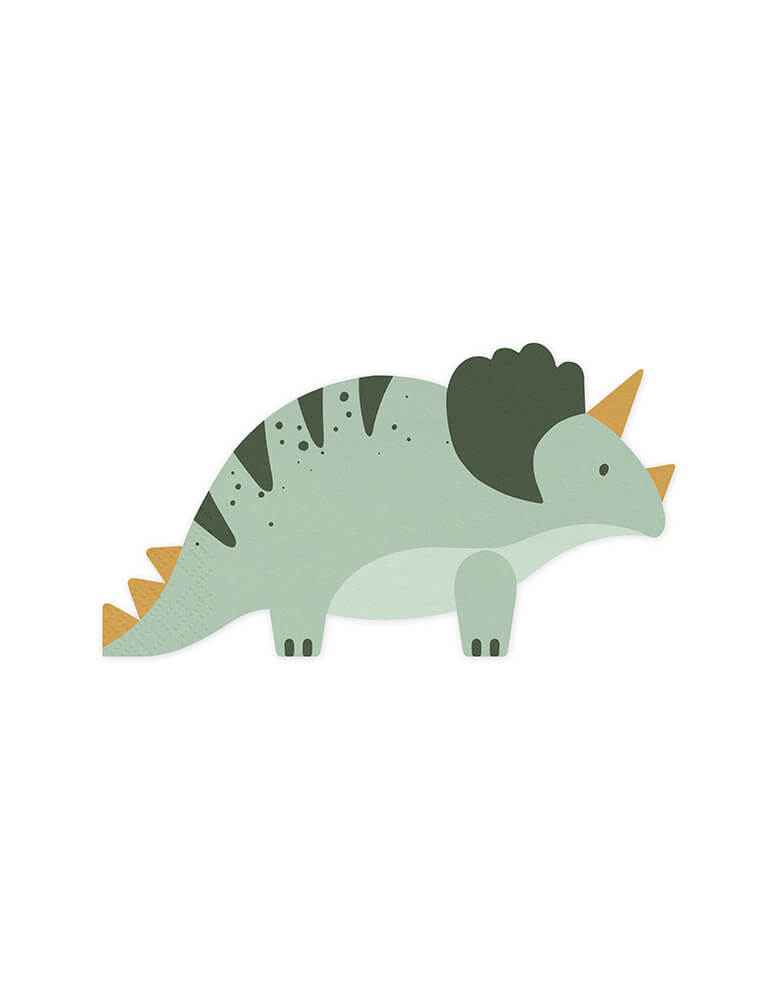 Momo Party's 7" x 4" Triceratops shaped napkins by Party Deco. These adorable Triceratops-shaped napkins in mint color are the dino-mite choice for your child's prehistoric dinosaur themed party!