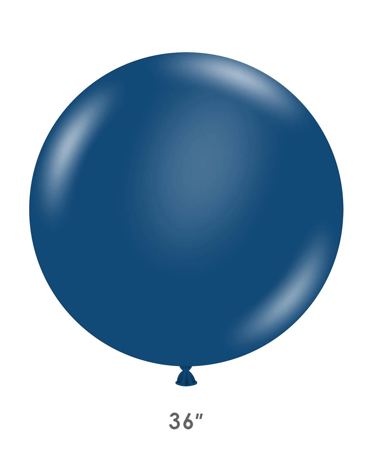Momo Party's single navy large round balloon in a dark blue color by Tuftex shown against a plain white background with a small '36"' size label below it.