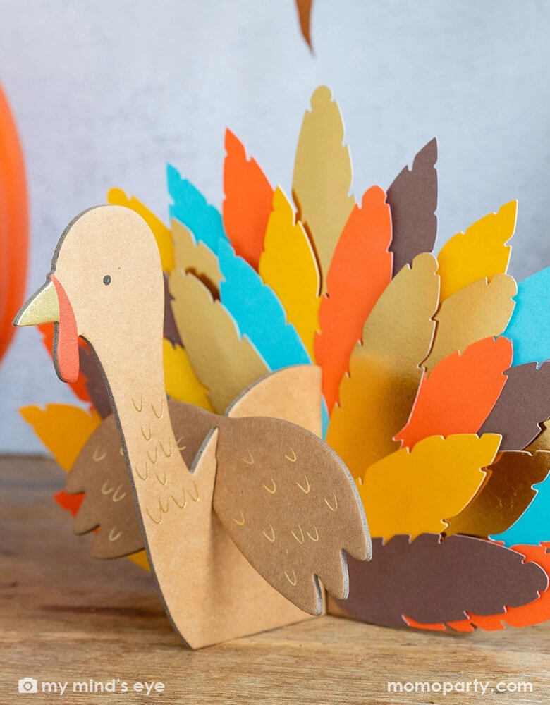 Momo Party's build a turkey paper craft kit by My Mind'e Eye. Make the fall season fun and educational with this Turkey DIY Project Kit! Kids will love crafting this turkey-shaped showpiece all by themselves, while learning the perfect way to celebrate the season!