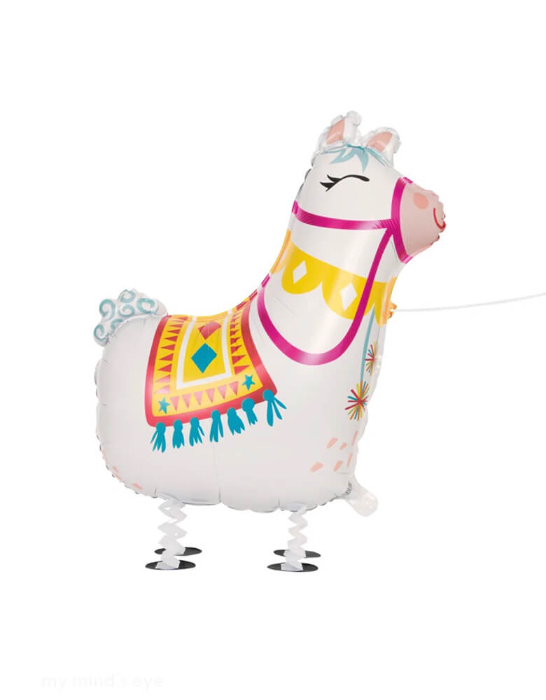 Momo Party's 18" waling llama balloon by Unique Industries. Let your little one walk around with this adorable llama at their fiesta party! It's a perfect activity for your baby's FIRST FIESTA first birthday party! The balloon come with a simple attachable ribbon leash and when you pull, it walks along behind you.