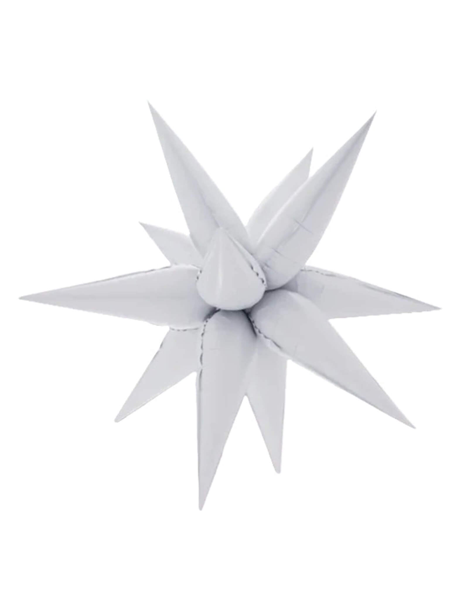 Momo Party's 26" Jumbo 12 Point White Starburst Foil Balloon by DecoChamp on a white background.