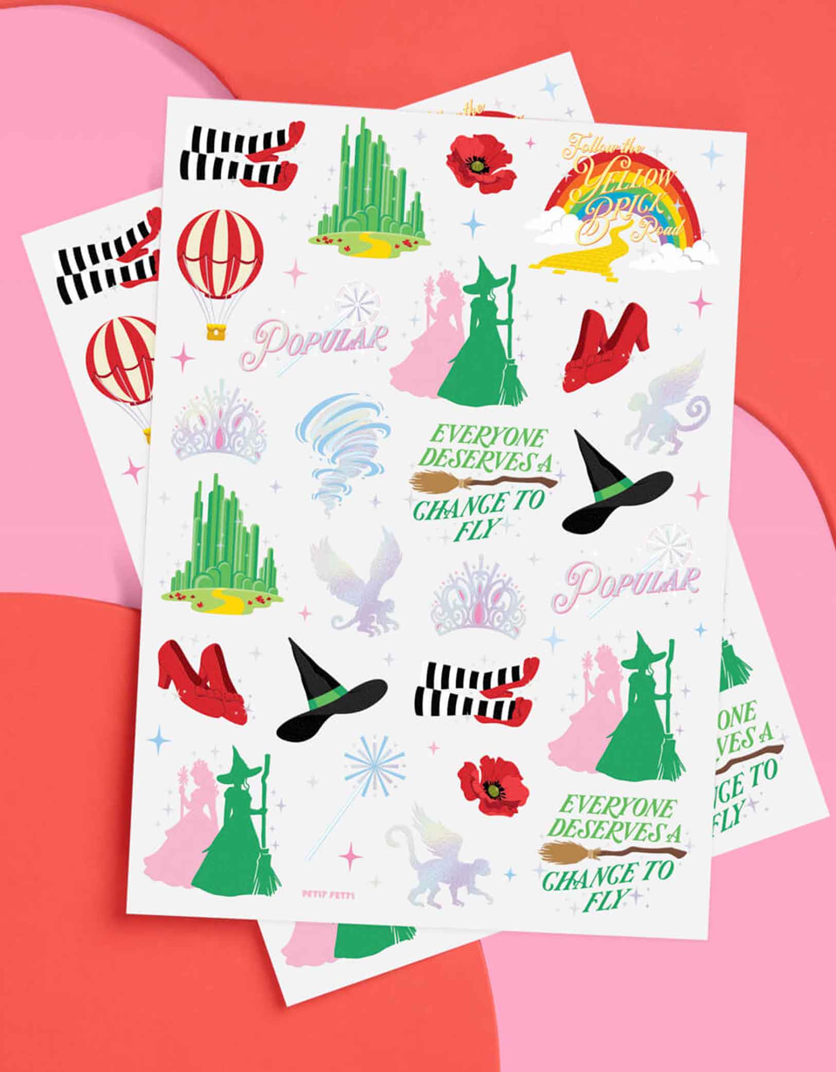 Momo Party's Emerald City Wicked Witch Temporary Tattoos by Xo, Fetti. Featuring  green witch hats, broomsticks, and magical icons inspired by the Wizard of Oz. Perfect for a Wicked themed birthday party celebration!