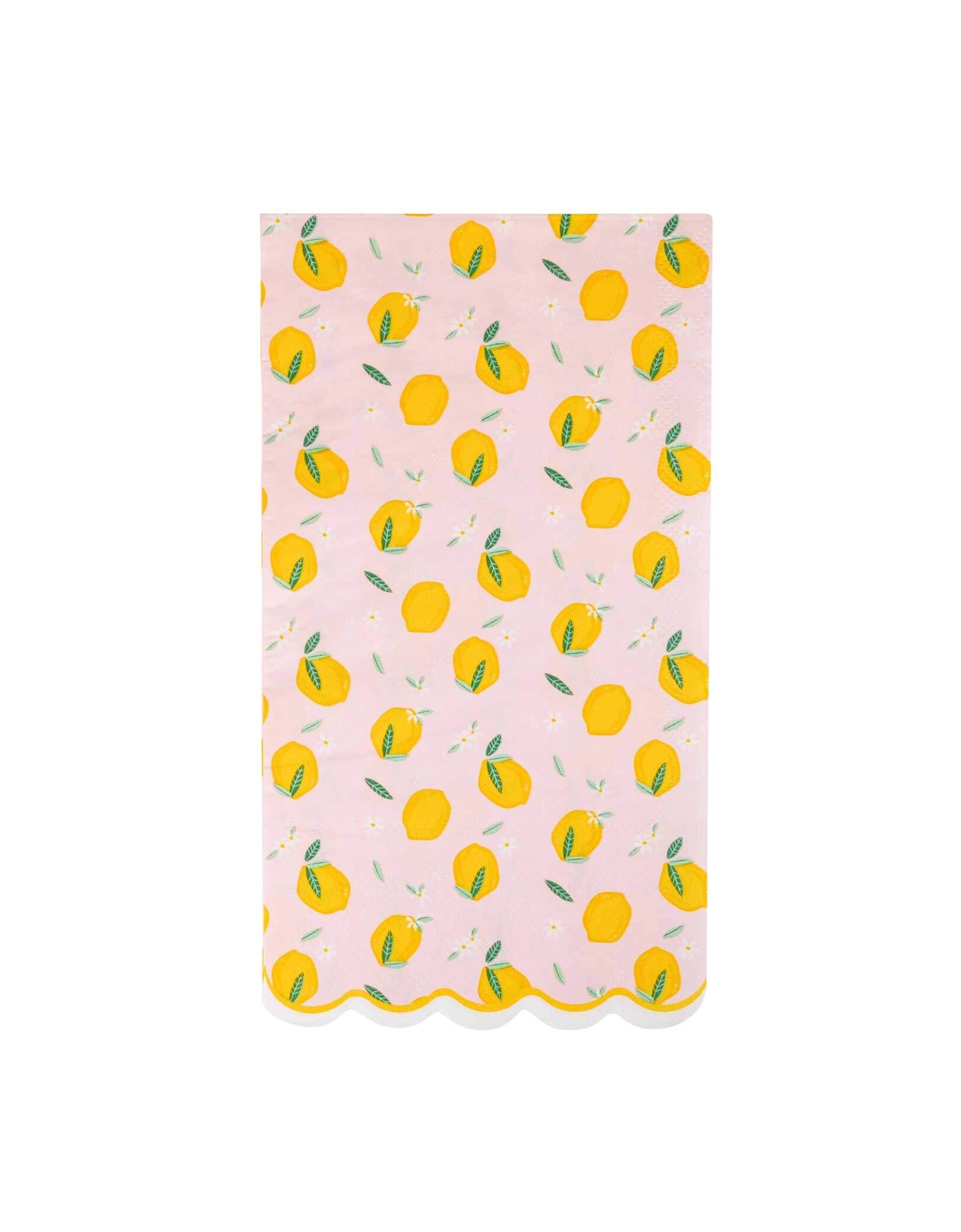 Momo Party's  4.25" x 7.25" Lemons Dinner Napkin with lemon pattern by My Mind's Eye on a pink background.