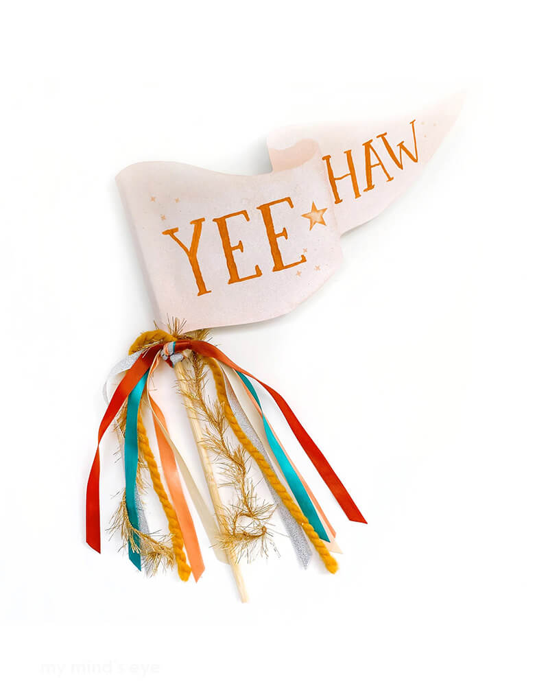 Momo Party's Western Yeehaw Party Pennant by Cami Monet. Whether you're planning a rodeo-themed bash, a wild west shindig, or just love a good cowboy hat, this pennant is the perfect way to add some extra flair to your festivities.