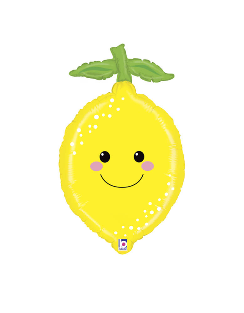 Betallic Produce Pal 29" Lemon Foil Mylar Balloon for SMILEY LEMONADE Summer Birthday Party, Tutti Frutti party, baby shower party