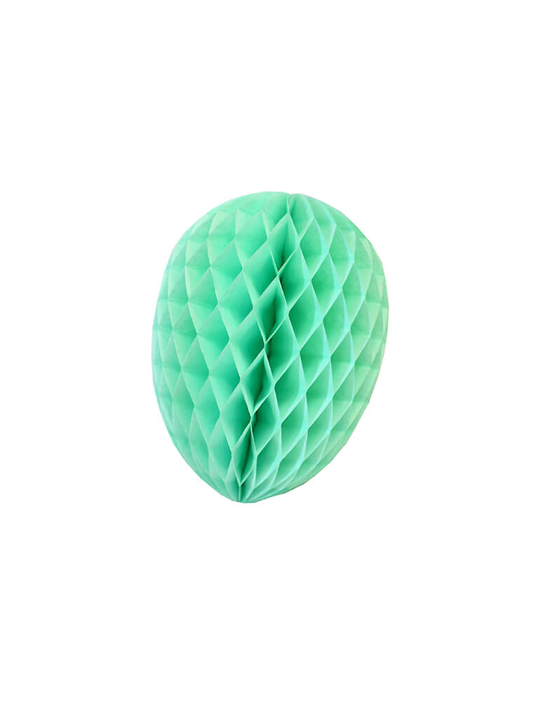 Devra Party - 9 inch Honeycomb Egg decoration in mint color. This honeycomb egg decorations is a great way to set the stage for your Easter or spring themed event! The eggs are crafted from the finest honeycomb tissue paper and come with an attached hanging string. Hang them from the ceiling or open half-way to attach to the wall for a fun photo backdrop.