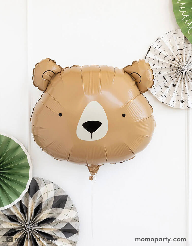Momo Party's 24 x 21 inches bear head shaped foil balloon by My Mind's Eye. Featuring adorable bear design, guests are sure to explore all the party fair when bear balloons are at the table to inspire exploration. Whether you are planning a camping themed baby shower, cozy cabin get away, or adventure birthday party, these balloons are the perfect addition to your party that will inspire your guests to go out and explore!