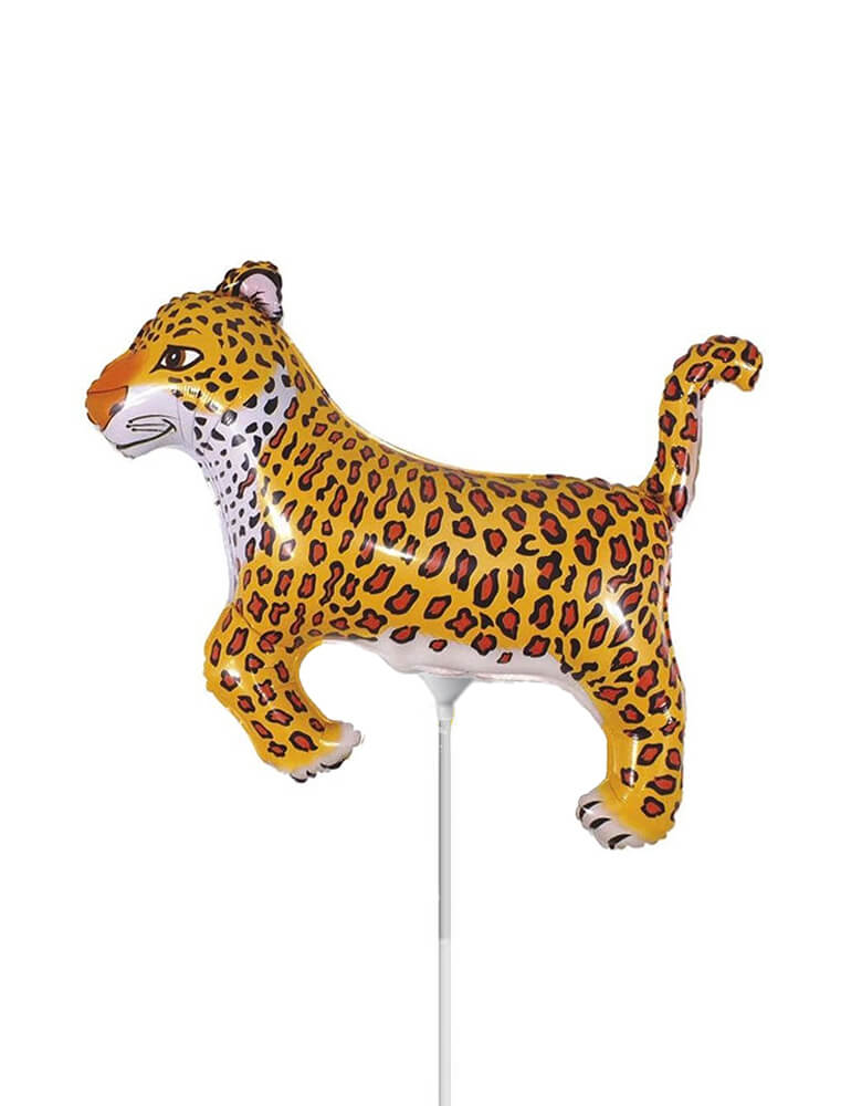 Mini Black Leopard Foil Mylar Balloon (Airfill Only) by LA balloons. Add this awesome 14 inches leopard balloon to your safari themed celebration! It will look so cool for an Encanto themed birthday party too! Each balloon comes with a cup and straw to display. Or simply attach it to your balloon garland directly for extra fun!