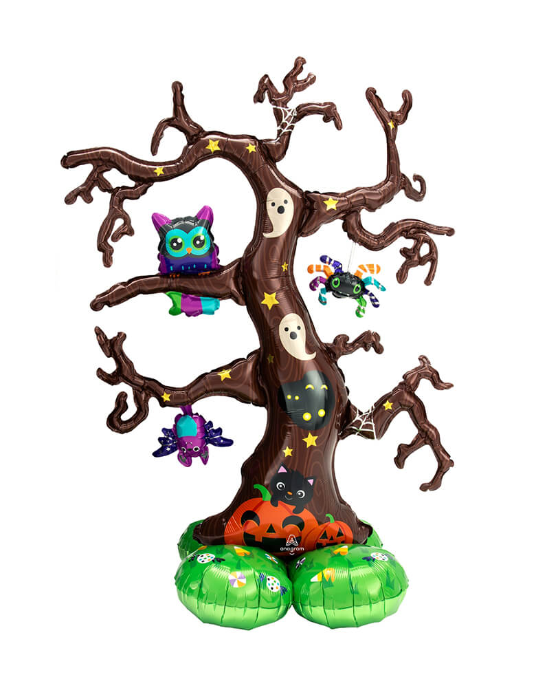 Anagram 62″ Creepy Tree Airloonz balloon stands 62" high when fully inflated, it designed to be inflated with air only. No helium required! This new designed huge standing balloon Featuring owl, bat, spider and ghost, bat over a Creepy Tree, this is a perfect balloon decoration to highlight your Halloween party, Haunted House Party, Witch Party.