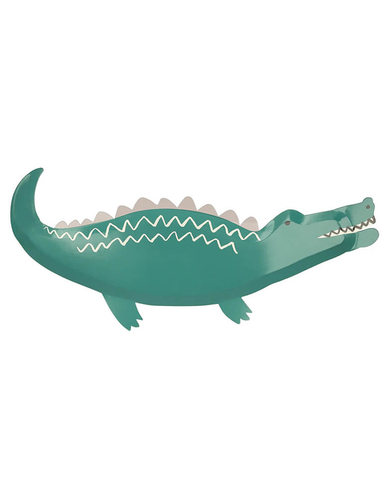 Momo Party's 14.5 x 7" crocodile shaped plates by Meri Meri, comes in a set of 8 plates, add a really wild touch to your party with our plates expertly crafted in the shape of toothy crocodiles. They're perfect for kid's jungle or animal themed birthday party, including a "Wild One" first birthday party or a "Two Wild" second birthday party for a toddler.