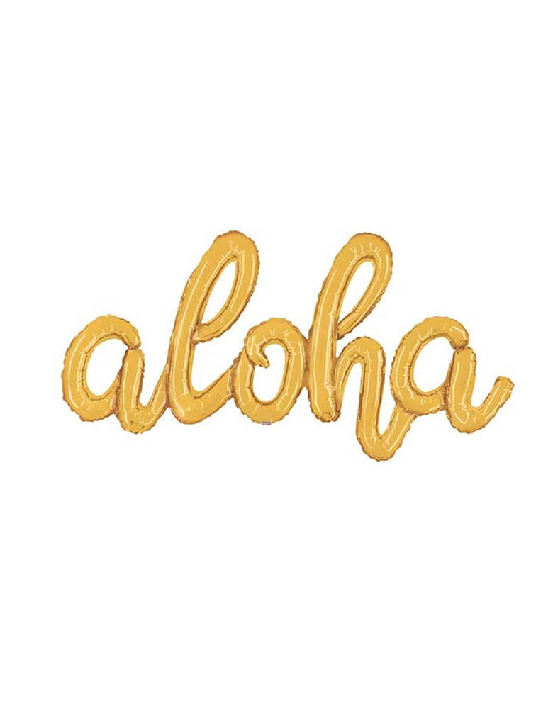 Betallic 41" Aloha Gold Script Letter Foil Balloon for A tropical Moana luau themed party