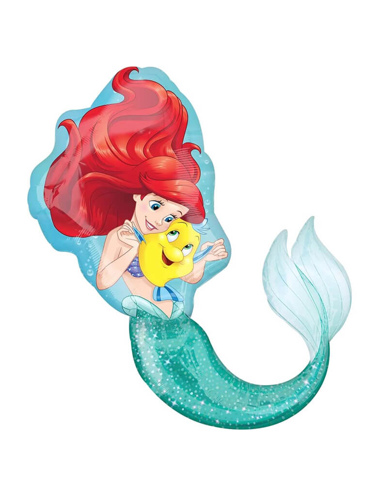 Momo Party's 34" Ariel Dream Big Shaped Foil Balloon by Anagram Balloons. Featuring characters from Disney's Little Mermaid movie, this balloon is great to set the scene for kid's mermaid or under the sea themed birthday party.