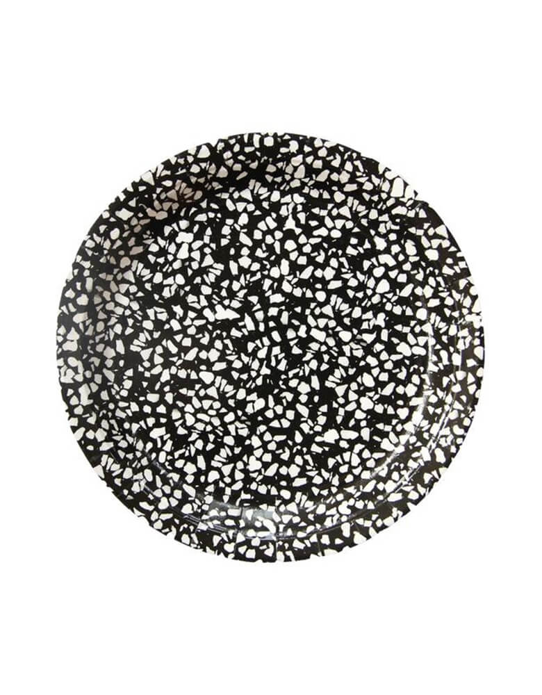 BASH Party Goods - Art School Speckle Large Plates - Black. Pack of 12, This 9" Squiggle plate iprinted with an all-over graphic inspired by the patterns of terrazzo. Mix and match grids, squiggles, and speckles for the perfect bold accent.