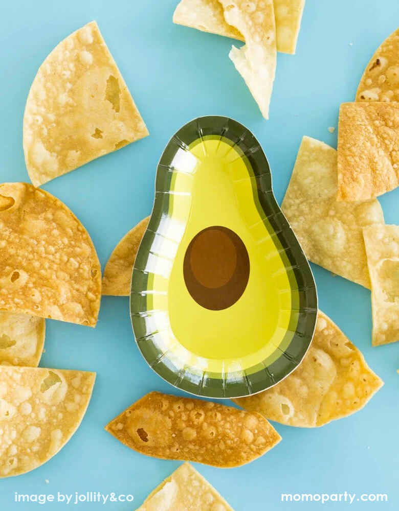 Jollity & Co - Avocado Canapé Plates with chips around. they are perfect for holding all that guac