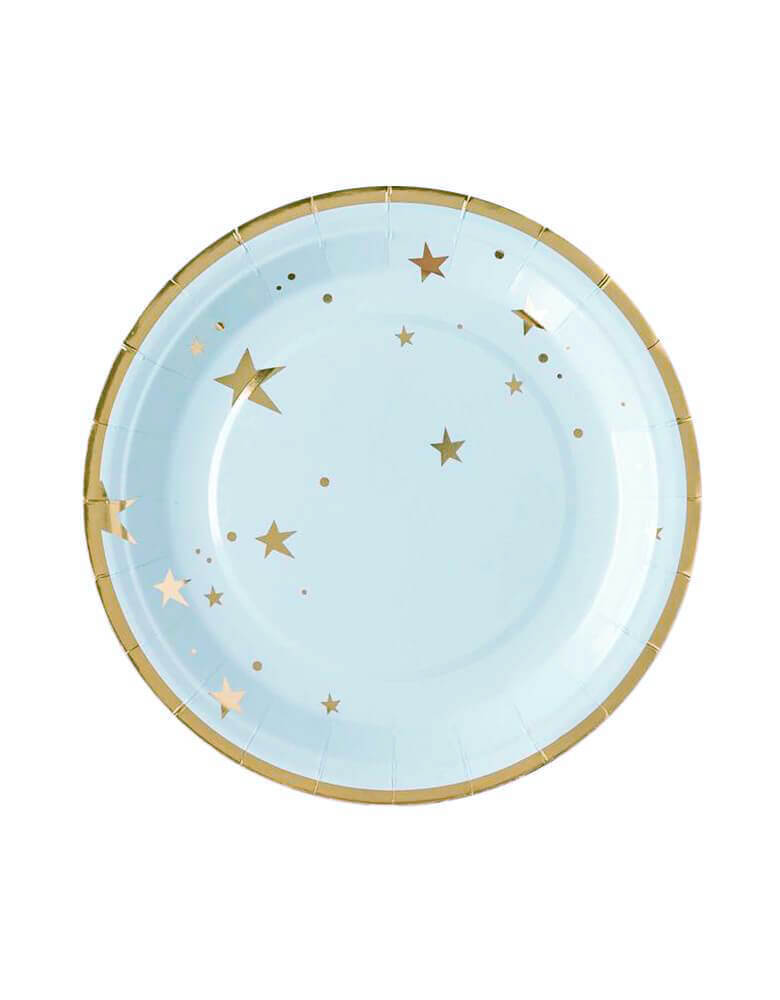 My Minds Eye Baby Blue Star Large 9" Plates featuring gold stars - Set of 12