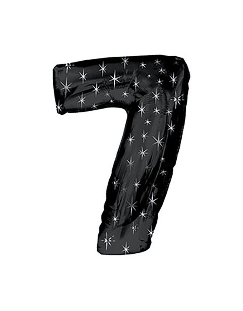 38" Black Sparkle Seven Jumbo Number Balloon for 7 years old birthday