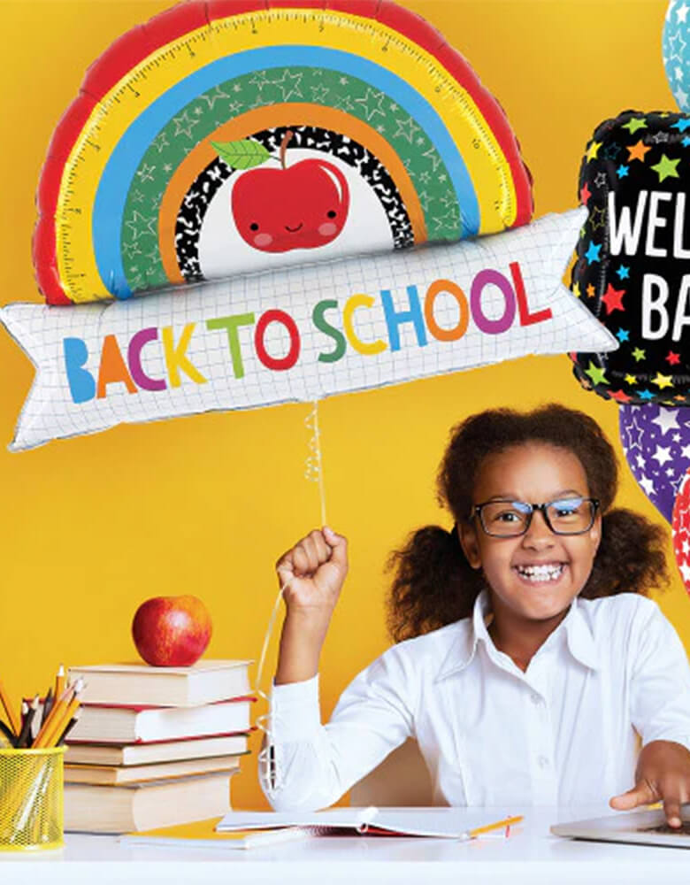 Back To School Rainbow Banner Foil Mylar Balloon