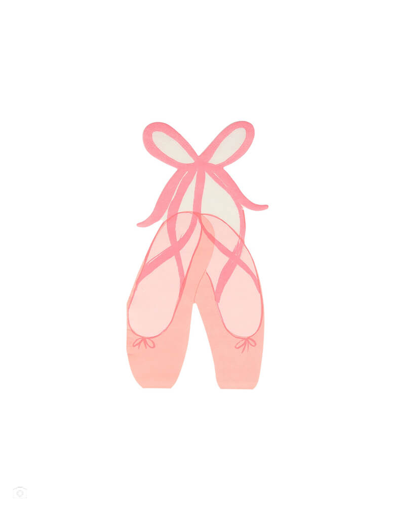 Ballet Slippers Napkins by Meri Meri. Featuring a die cut shaped pink ballet slippers napkin, They are high quality and practical as well as decorative. They will add amazing decor to your Ballerina themed birthday party table, or dance lovers
