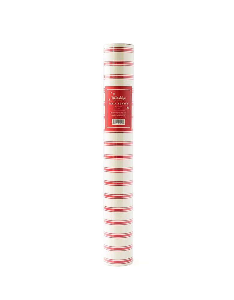 My Minds Eye  - Believe Christmas Red Striped Table Runner. 16 x 120 inches striped paper table runner.