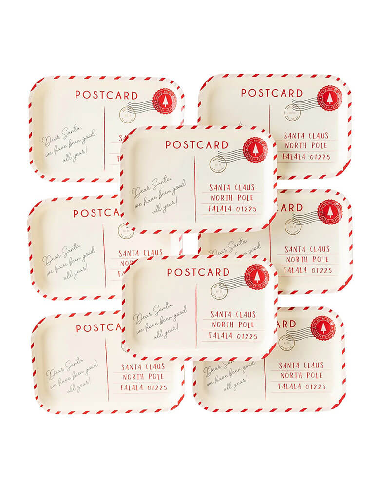 My Minds Eye’s unique Believe postcard plates its great for a winter-themed or Santa-themed Christmas holiday party. Celebrate away with these vintage-inspired plates that come shaped like a postcard with a message to Santa to be delivered to the North Pole. The plates are a set of 8, red and sized 9.75 x 6.75 inches and large enough to hold delicious cookies, treats, and other yummy party favorites. 