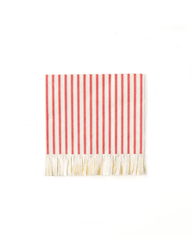 My Minds Eye BELIEVE COCKTAIL NAPKIN. Believe Red Striped Small Napkins, 5 x 5 inches, Pack of 24, Fethering red stripes pattern with Fringe accents