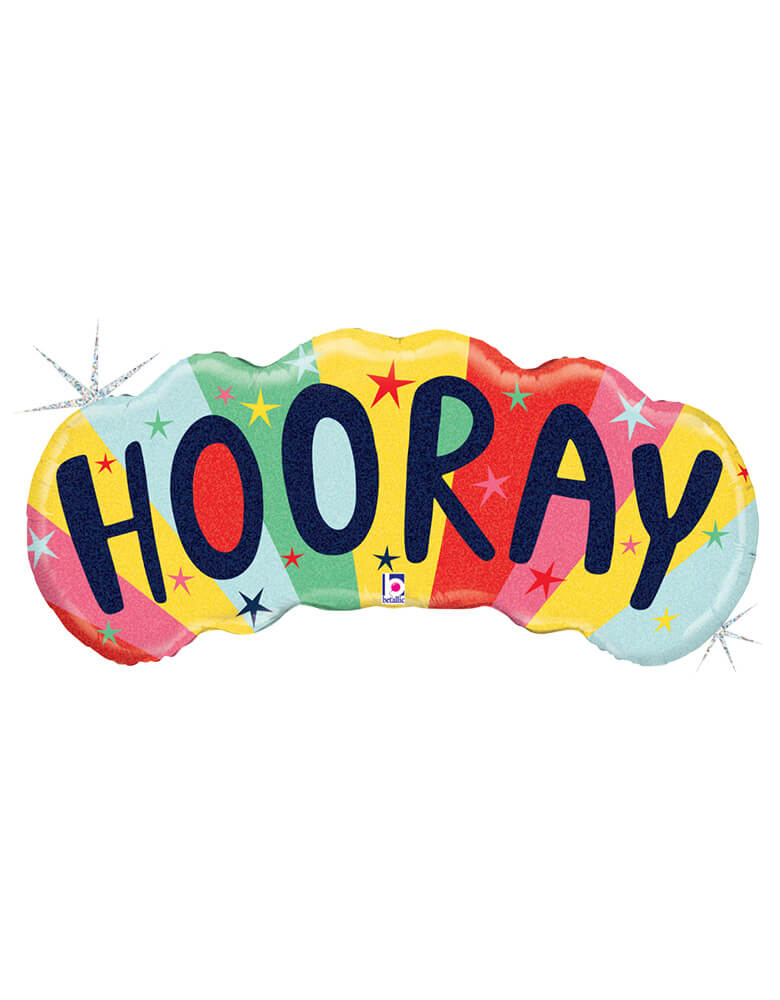 Betallic-Holographic-Hooray-Foil-Balloon in rainbow colors for a Happy Day or Good Vibes themed celebration 