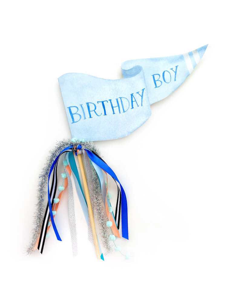 Cami Monet - Birthday Boy Party Pennant. Handmade, made in United States of America in Size: 10 x 5 inches. This Pennants are made of 120 lb. luxe watercolor texture paper with original watercolor illustration for extra whimsy. Ribbon and sparkle garland selection may vary.
