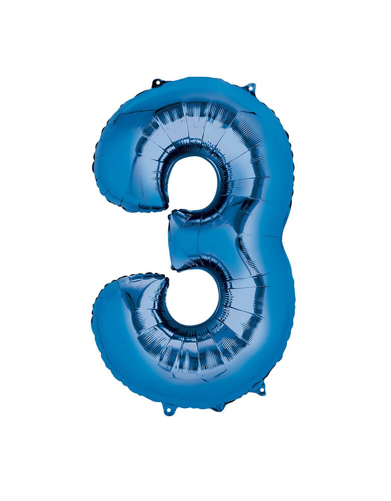 Momo Party Large Blue Number Three Foil Mylar Balloon by Anagram Balloons. This 34 inches Foil Balloon in shape of number 3 is a perfect eye-catching addition to your party.