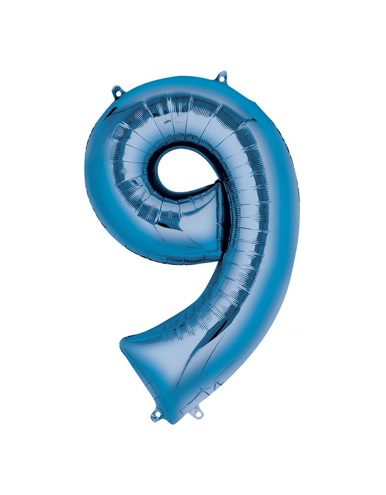 Momo Party Large Blue Number Nine Foil Mylar Balloon by Anagram Balloons. This 34 inches Foil Balloon in shape of number 9 is a perfect eye-catching addition to your party.
