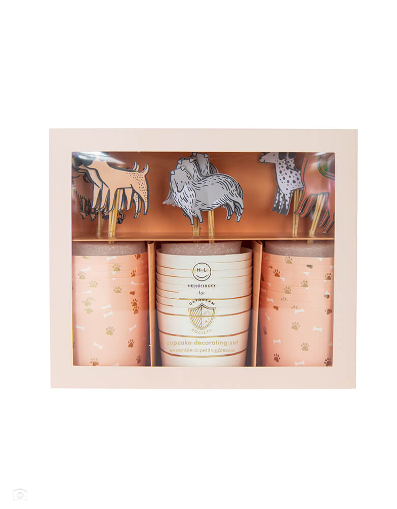 Momo Party's Bow Wow Dog Cupcake Decorating Set from Jollity & Co Party Boutique - Daydream society- Bow Wow collection. Featuring a warm neutral color palette and gold foil elements, this puppy dog cupcake decorating set is definitely best in show! 