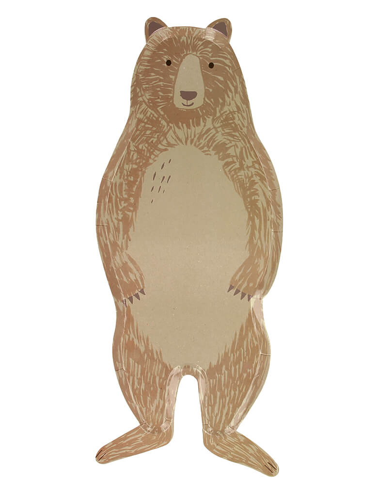 Meri Meri Brown Bear Large Plates. Featuring a whole body look Brown bear die cut shaped paper plate, They are crafted from uncoated art paper for a natural look. They are ideal for a woodland themed party or whenever you want to bring the beauty of nature to the party table.