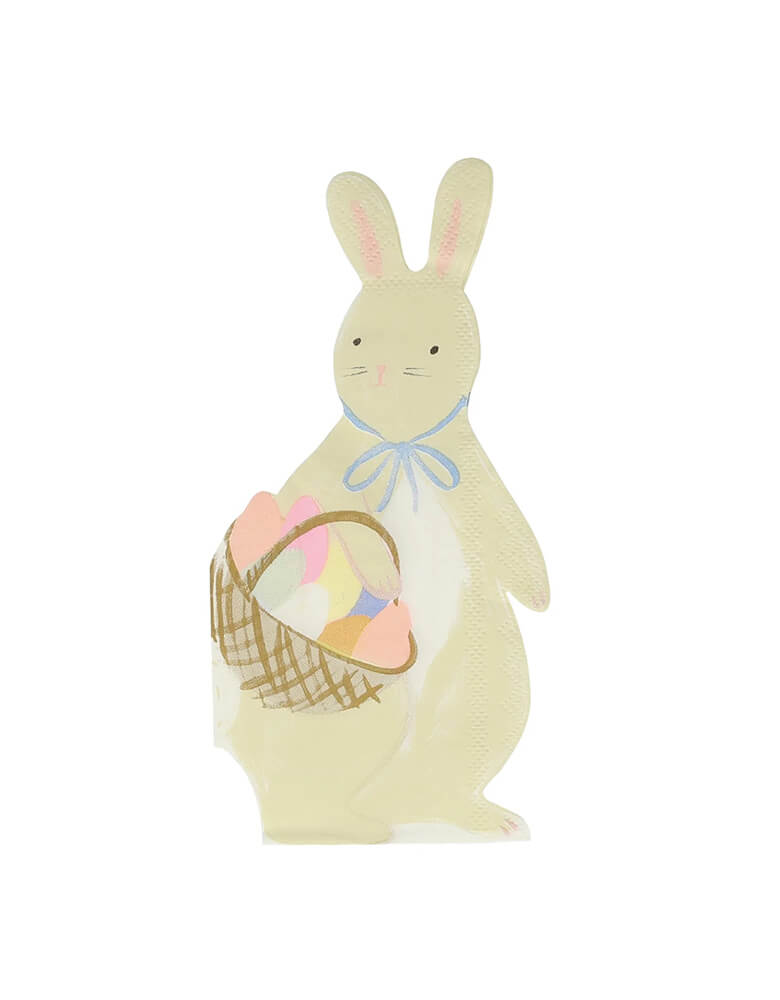 Momo Party's 3.5 x 7.25 inches Bunny With Basket Napkins, set of 16 by Meri Meri, with a nostalgic design of the Easter bunny, will delight party guests old and young. A sweet and stylish way to decorate your Easter table.