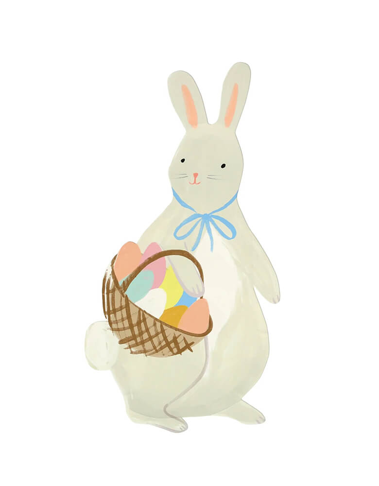 Momo Party's 6.25 x 11.75 inches Bunny With Basket Plates, set of 8 by Meri Meri, with a nostalgic design of the Easter bunny, will delight party guests old and young. A sweet and stylish way to decorate your Easter table.