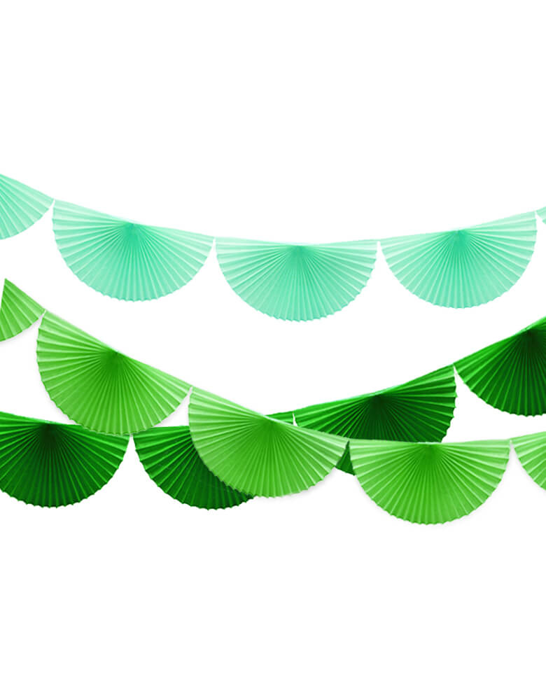 Devra 7 Feet Bunting Paper Fan Garland of Green, Mint, and Lime Green Set for Dinosaur Themed Birthday Party Decoration 