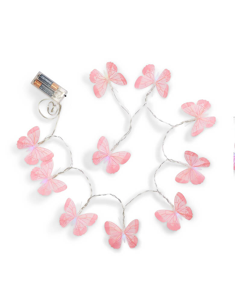 Two's Company Butterflies Color Changing String LED Lights that require AA batteries - Use as a decoration on a bookshelf, window sill, or hang up alongside a wall for a party. It's perfect for a butterfly or Disney Encanto themed party