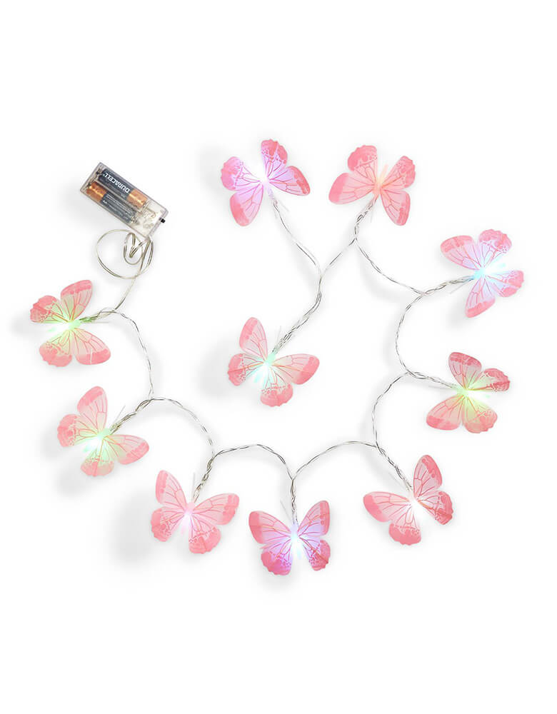 Two's Company Butterflies Color Changing String LED Lights that require AA batteries - Use as a decoration on a bookshelf, window sill, or hang up alongside a wall for a party. It's perfect for a butterfly or Disney Encanto themed party