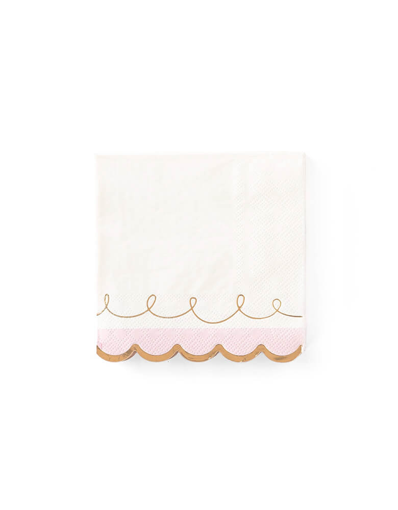 Cake By Courtney Scalloped Small Napkins by My Mind‘s Eye. With a dash of pink and a sprinkle of gold foil these cocktail napkins will add a splash of elegance to your table!